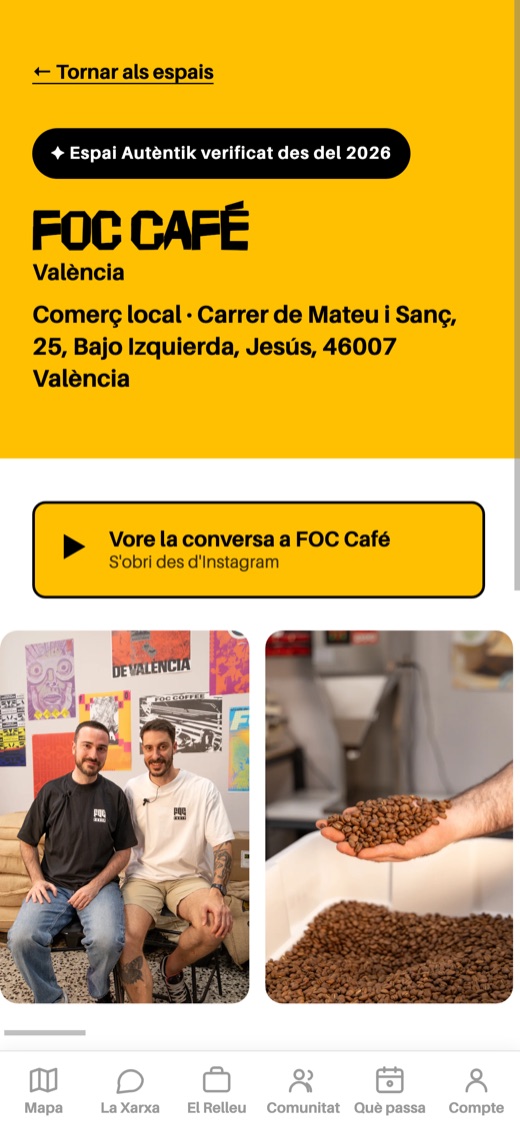 La fitxa de FOC Café, Espai Autèntik verificat