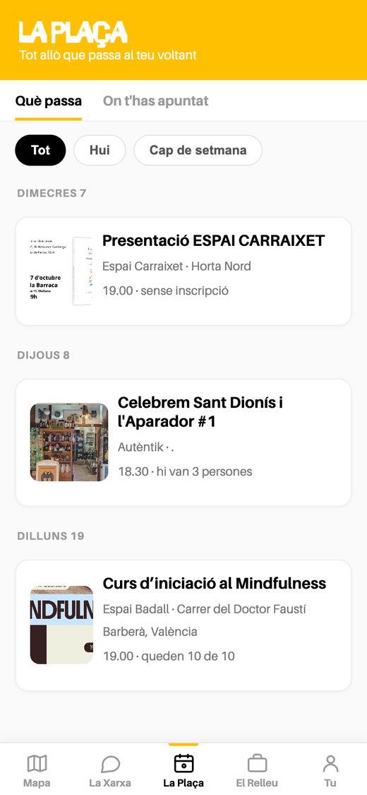 La Plaça: les activitats dels espais, a l'app