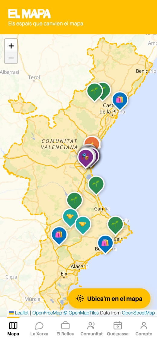 El mapa dels espais Autèntiks a l'app